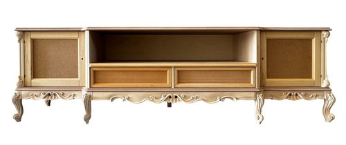 MOBILI 2G - Porta tv 2 ante 2 cassetti classico barocco Legno grezzo 258x60x76