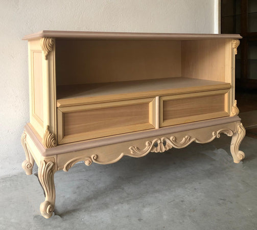 MOBILI 2G - Porta tv 2 cassetti classico barocco Legno grezzo 118x46x76
