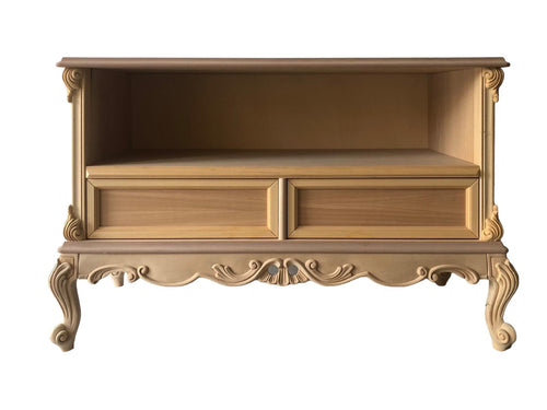 MOBILI 2G - Porta tv 2 cassetti classico barocco Legno grezzo 118x46x76