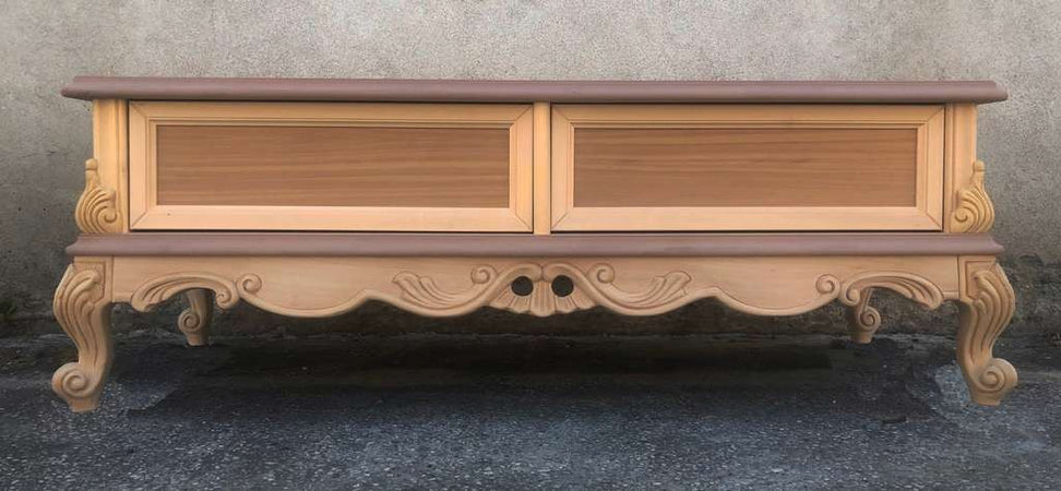 MOBILI 2G - Porta tv 2 cassetti classico barocco Legno grezzo 118x46x51