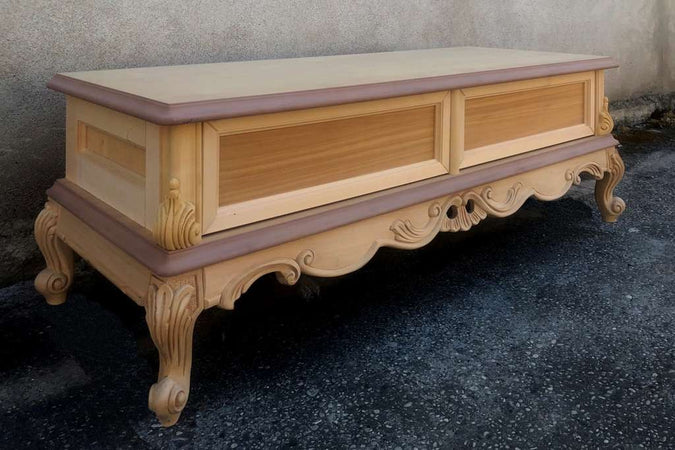 MOBILI 2G - Porta tv 2 cassetti classico barocco Legno grezzo 118x46x51