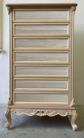 MOBILI 2G - Cassettiera 7 cassetti classica barocco Legno grezzo 87x48x148