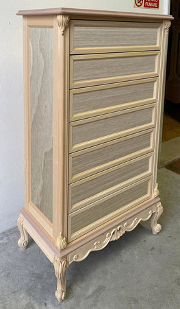 MOBILI 2G - Cassettiera 7 cassetti classica barocco Legno grezzo 87x48x148