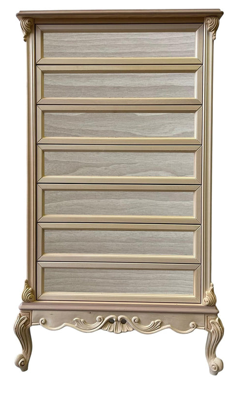 MOBILI 2G - Cassettiera 7 cassetti classica barocco Legno grezzo 87x48x148