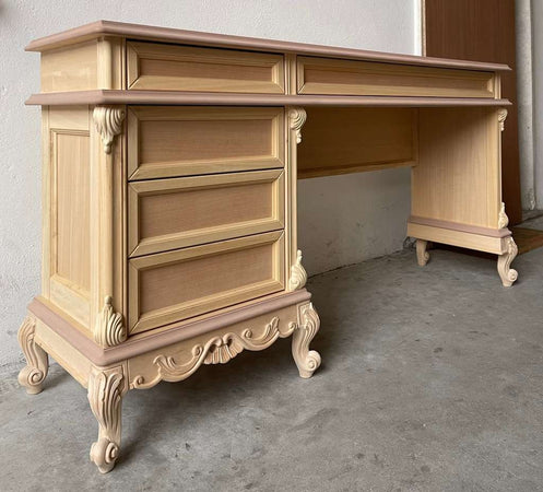 MOBILI 2G - scrivania toilette 5 cassetti classica barocco Legno grezzo 162x42x82