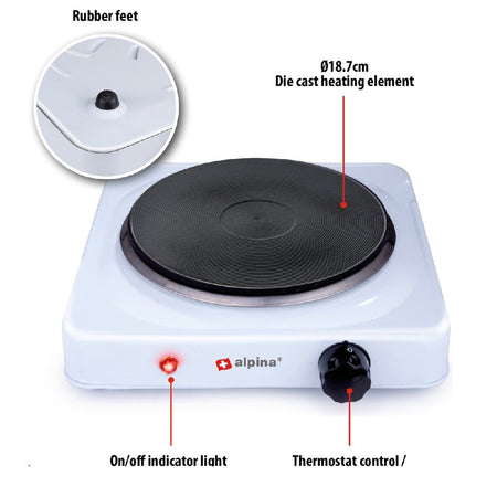 Fornello Elettrico Smaltato Piastra in Ghisa 1500W con Termostato Casa Campeggio
