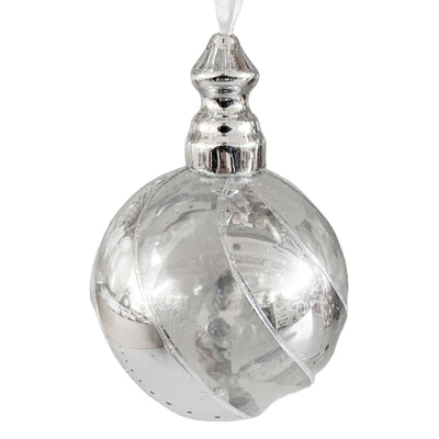 9 palline per albero di natale in vetro trasparente ed argento da Ø 10 cm pendaglio decorato