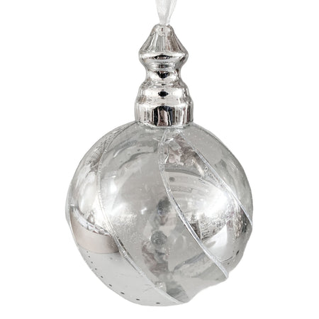 9 palline per albero di natale in vetro trasparente ed argento da Ø 10 cm pendaglio decorato