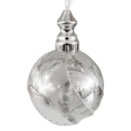 9 palline per albero di natale in vetro trasparente ed argento da Ø 10 cm pendaglio decorato