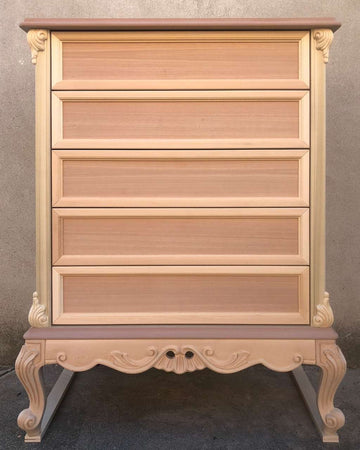 MOBILI 2G - Cassettiera 5 cassetti classica barocco Legno grezzo 87x48x110