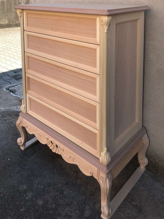 MOBILI 2G - Cassettiera 5 cassetti classica barocco Legno grezzo 87x48x110