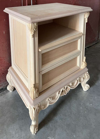 MOBILI 2G - Comodino 2 cassetti 1 vano classico barocco Legno grezzo 57x42x71