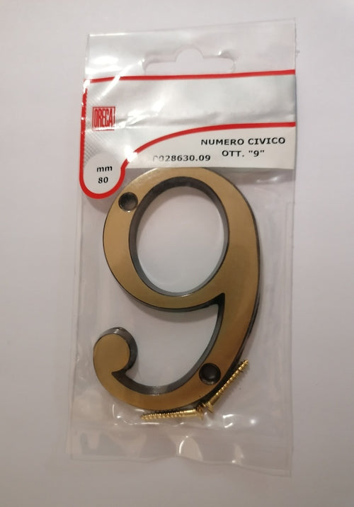 ORECA - NUMERO CIVICO 9 IN OTTONE SATINATO 80MM