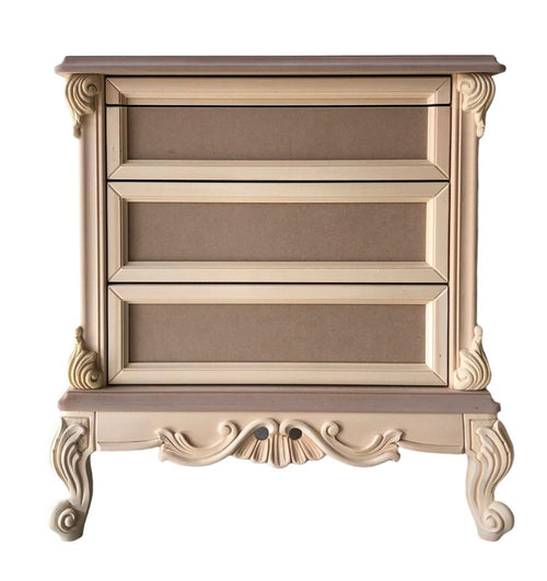 MOBILI 2G - Comodino 3 cassetti 1 tiretto classico barocco Legno grezzo 68x55x70