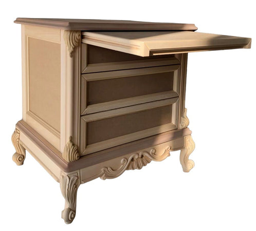 MOBILI 2G - Comodino 3 cassetti 1 tiretto classico barocco Legno grezzo 68x55x70