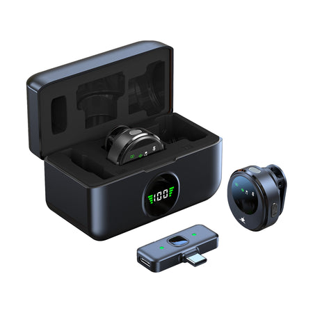 Set 2 Mini Microfoni Lavalier Wireless con Ricevitore USB-C e Custodia di Ricarica, TASSA