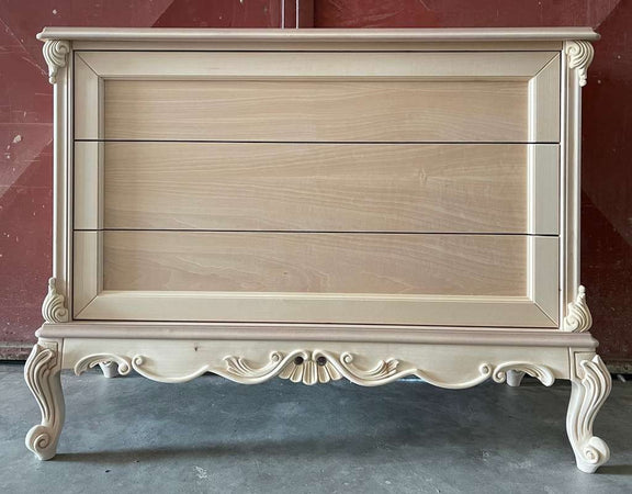 MOBILI 2G - Cassettiera 3 cassetti classica barocco Legno grezzo 120x47x90