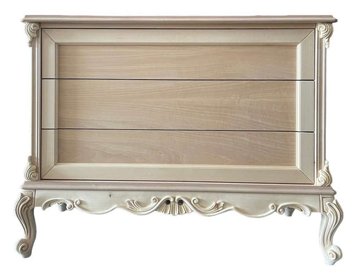 MOBILI 2G - Cassettiera 3 cassetti classica barocco Legno grezzo 120x47x90