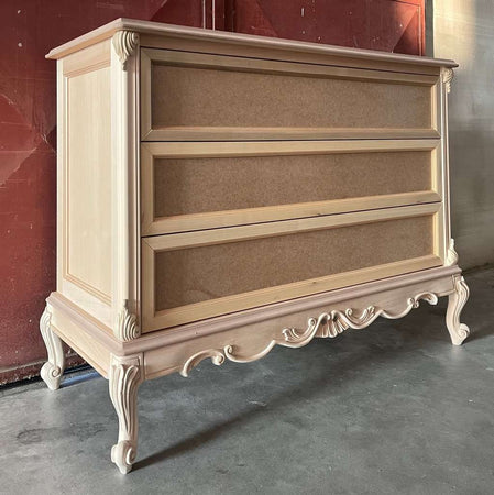 MOBILI 2G - Cassettiera 3 cassetti classica barocco Legno grezzo 135x56x102