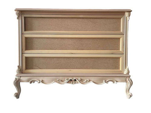 MOBILI 2G - Cassettiera 3 cassetti classica barocco Legno grezzo 135x56x102
