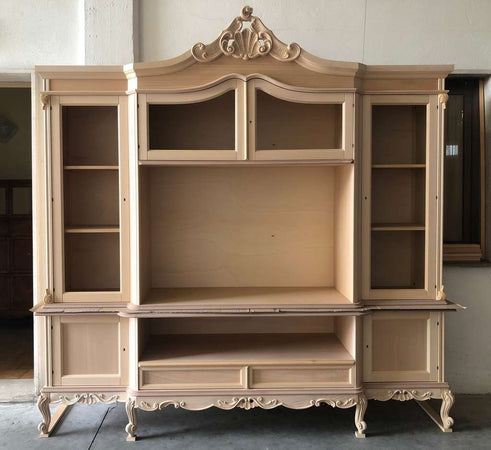 MOBILI 2G - Parete porta tv classica barocco Legno grezzo 258x60x255