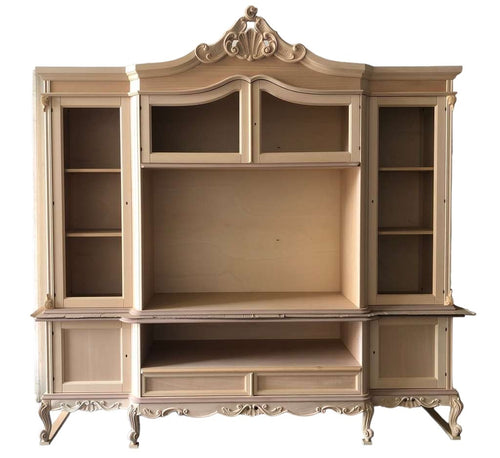 MOBILI 2G - Parete porta tv classica barocco Legno grezzo 258x60x255
