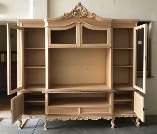 MOBILI 2G - Parete porta tv classica barocco Legno grezzo 258x60x255