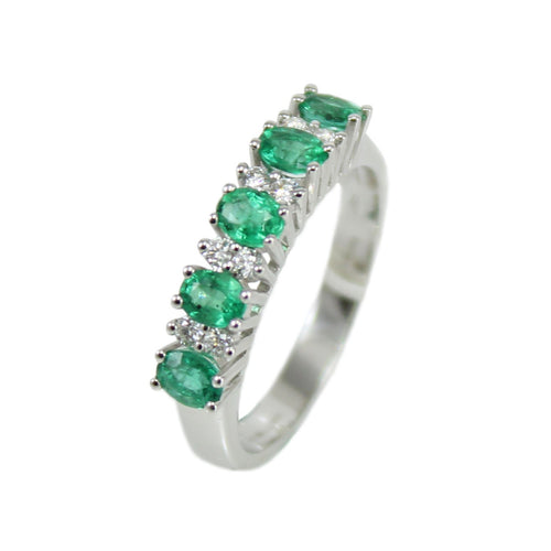 Anello donna riviera Mirco Visconti in oro bianco con smeraldi e diamanti