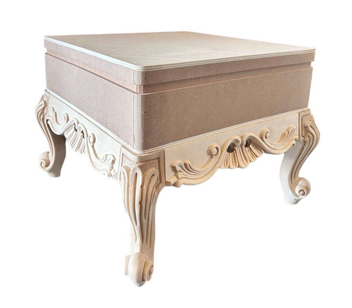 MOBILI 2G - Pouff classico barocco Legno grezzo 54x54x48