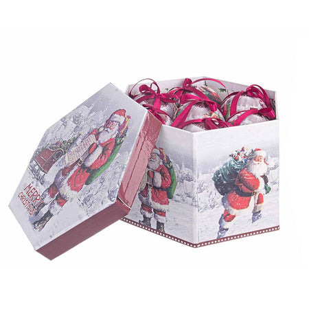 Set 14 Palline Sfera Poel per albero di natale in plastica da Ø 7,5 cm con Pendaglio decorato