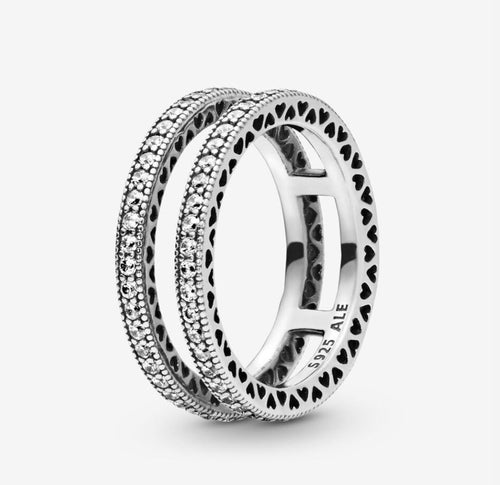 Pandora anello doppi cuori scintillanti