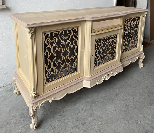 MOBILI 2G - Credenza 3 porte 1 cassetto classica barocco Legno grezzo incisa 174x60x92