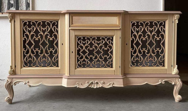 MOBILI 2G - Credenza 3 porte 1 cassetto classica barocco Legno grezzo incisa 174x60x92