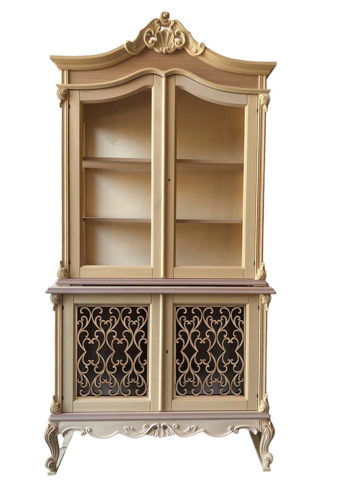 MOBILI 2G - Cristalliera 2 porte classica barocco Legno grezzo incisa 120x56x226