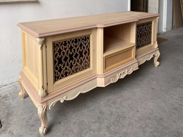 MOBILI 2G - Porta tv 2 ante 1 cassetto classico barocco Legno grezzo incisa 174x60x76