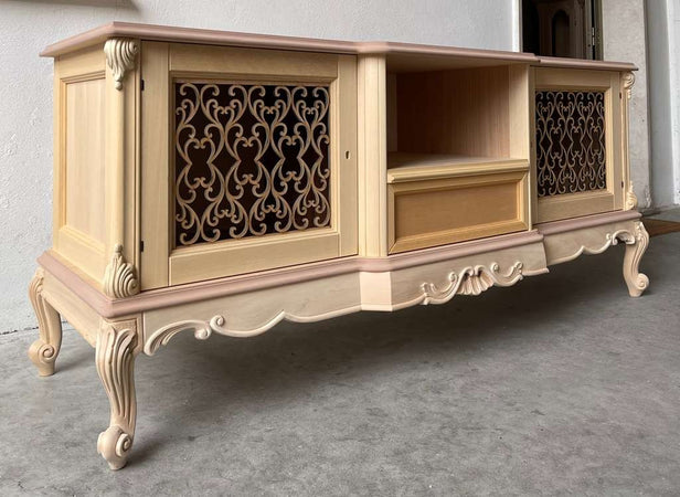 MOBILI 2G - Porta tv 2 ante 1 cassetto classico barocco Legno grezzo incisa 174x60x76