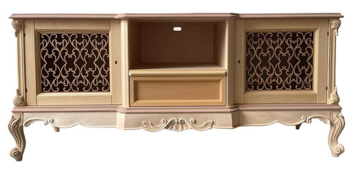 MOBILI 2G - Porta tv 2 ante 1 cassetto classico barocco Legno grezzo incisa 174x60x76