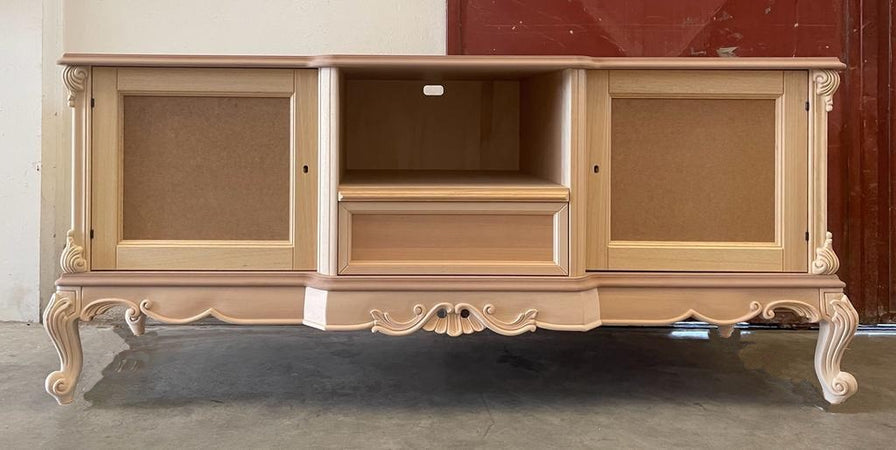 MOBILI 2G - Porta tv con pannello classico barocco Legno grezzo 174x60x189