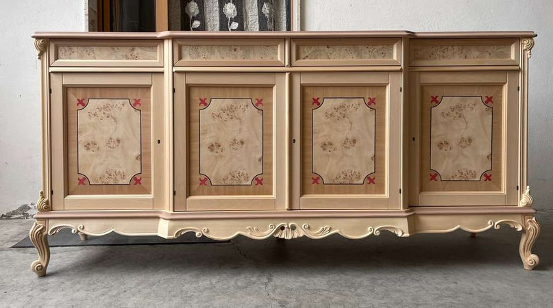 MOBILI 2G - Credenza 4 porte 4 cassetti classica barocco intarsio Legno grezzo 227x60x106