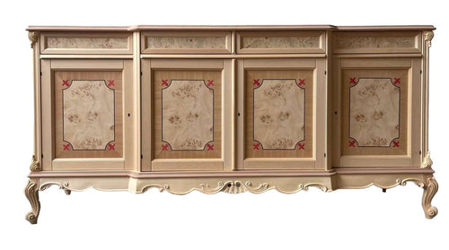 MOBILI 2G - Credenza 4 porte 4 cassetti classica barocco intarsio Legno grezzo 227x60x106