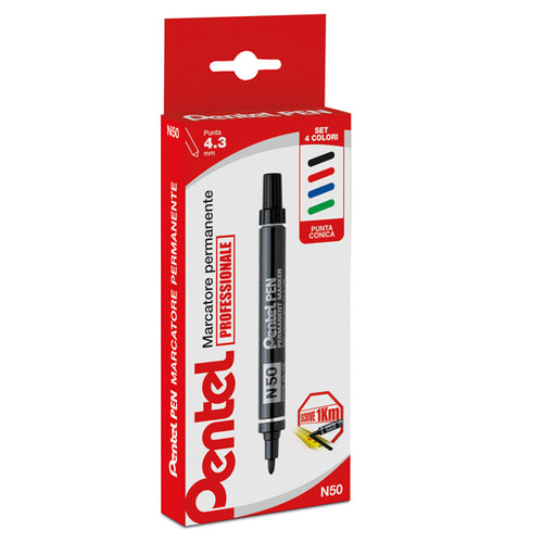 Astuccio Marcatore Pentel Pen N50 4 Colori Assortiti Punta Tonda