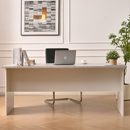 Scrivania per Ufficio in Legno Bianco Grigio Postazione Lavoro Studio 180x80 H74cm
