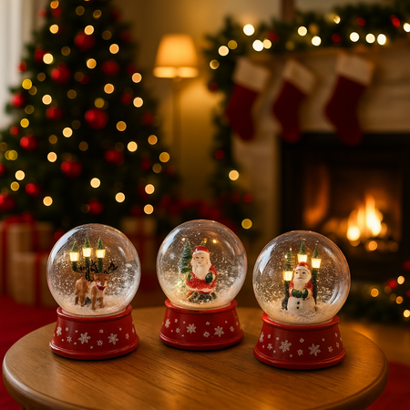 Palla di neve in plastica con luci e neve con musica decorazione natalizia