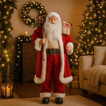Babbo Natale, colore Rosso e Bianco, con regali, in pet e poliestere decorazione natalizia