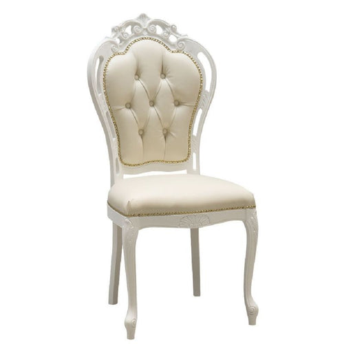 MOBILI 2G - Sedia shabby legno capitoneè imbottita ecopelle beige 56x50x110