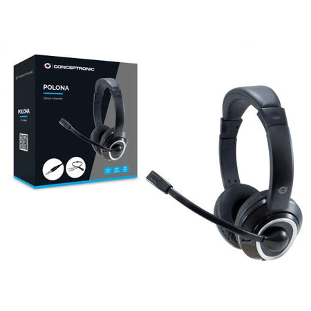 Cuffie Stereo con Microfono Conceptronic POLONA02BA - Plug 3.5mm - con cavo splitter - Nero