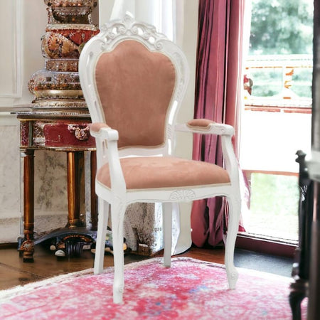 MOBILI 2G - Capotavola shabby bianco legno tessuto rosa antico 60x55x110