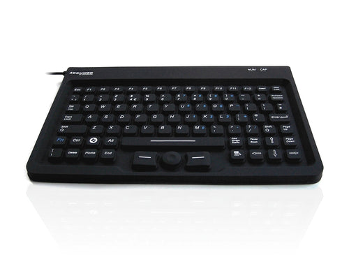 Accuratus AccuMed Mini tastiera Medico USB QWERTY Inglese UK Nero (Accuratus Accumed KYBNA-SIL-MINCBKHY; fully sealed silicon black super mini/micro USB keyboard made up of a Rigid Silicone chassis w