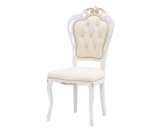 Sedia shabby legno capitoneè imbottita ecopelle beige oro 56x50x110
