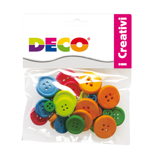 Confezione 30 Bottoni In Legno Colori Neon Deco